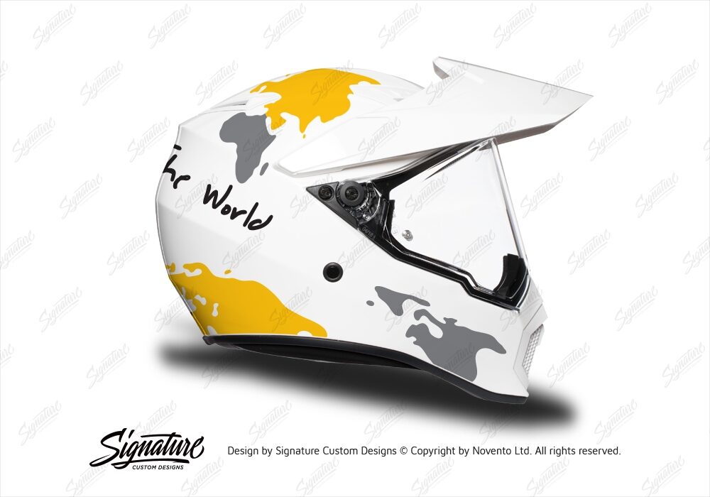 HEL 3745 AGV AX 9 Helmet White The Globe Yellow Silver Stickers Kit Right