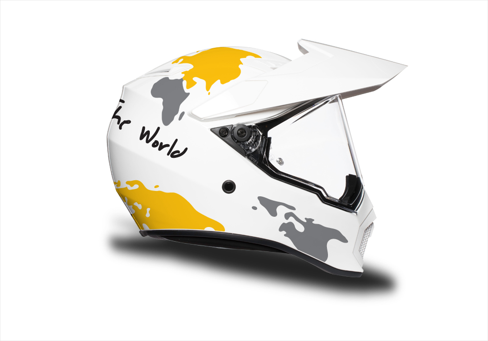 HEL 3745 AGV AX 9 Helmet White The Globe Yellow Silver Stickers Kit Right