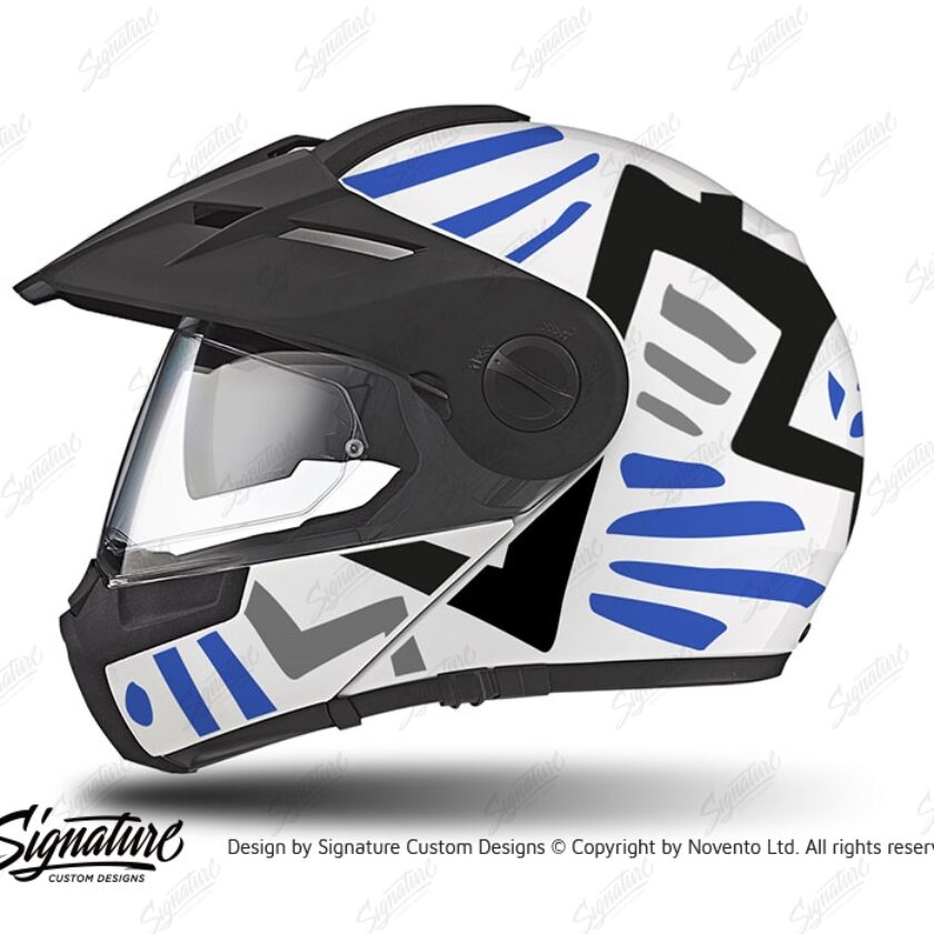 Schuberth E1 Helmet (White) Massai Series Blue Black Grey Stickers