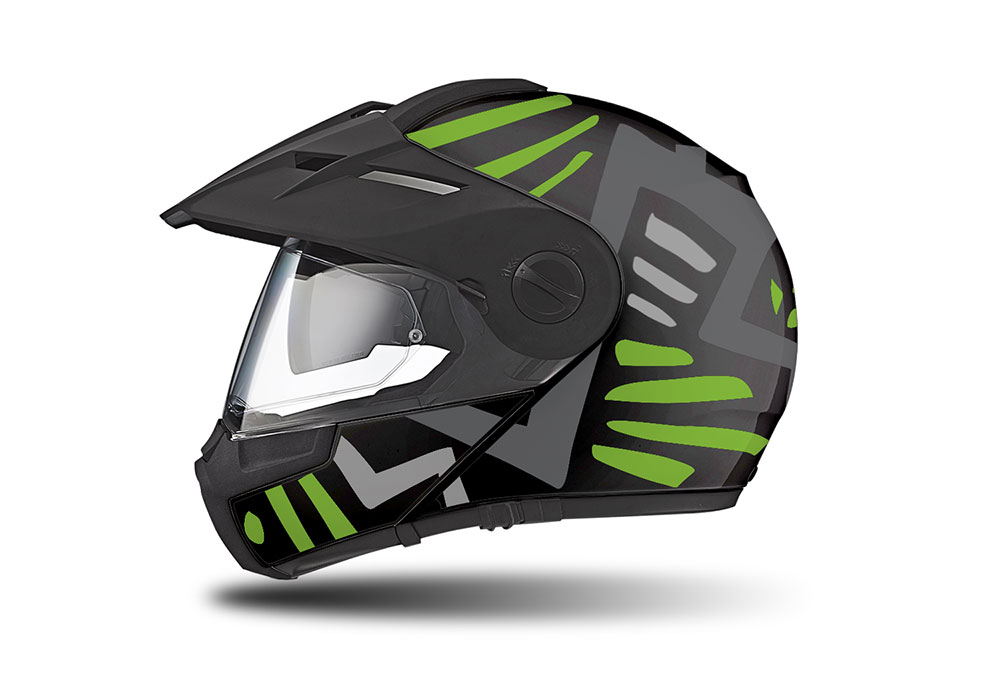 HEL 3948 Schuberth E1 Helmet Black Massai Toxic Green Grey Silver