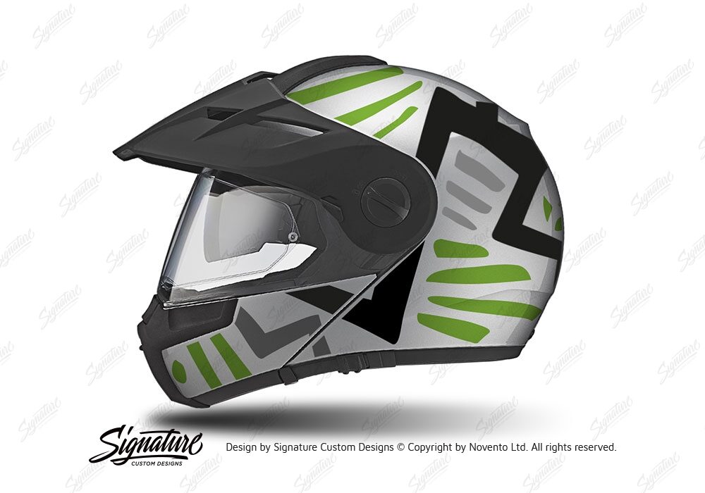 HEL 3956 Schuberth E1 Helmet Silver Massai Toxic Green Grey Black