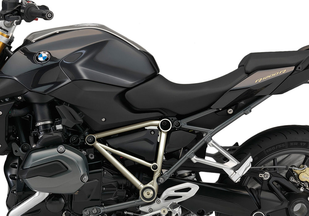 SIG 1247 01 BMW R1200R PYRAMID FRAME Champagne STICKERS Sapphire Black Metallic Left 02