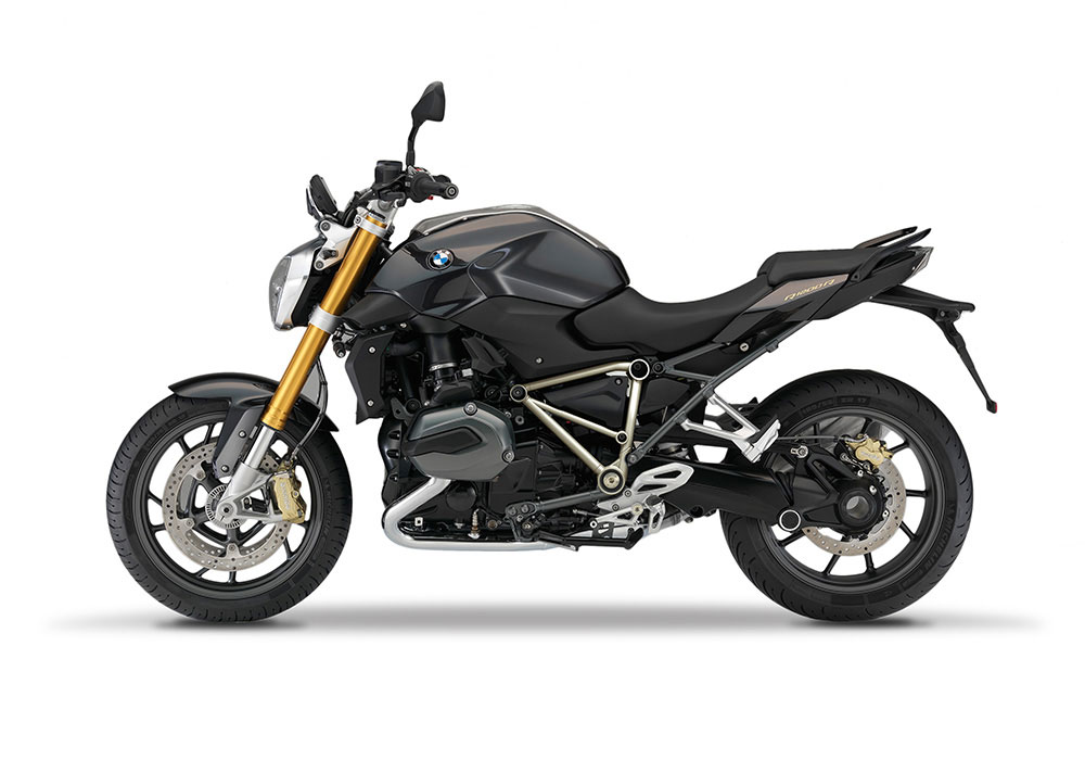 SIG 1247 01 BMW R1200R PYRAMID FRAME Champagne STICKERS Sapphire Black Metallic Left