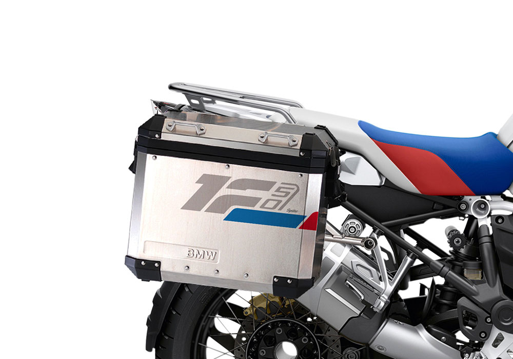SIG 1280 BMW Aluminum Side Panniers Raise Grey Red Blue Stickers Right 02