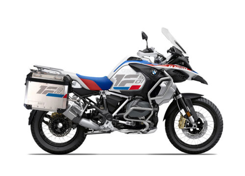 SIG 1280 BMW Aluminum Side Panniers Raise Grey Red Blue Stickers Right