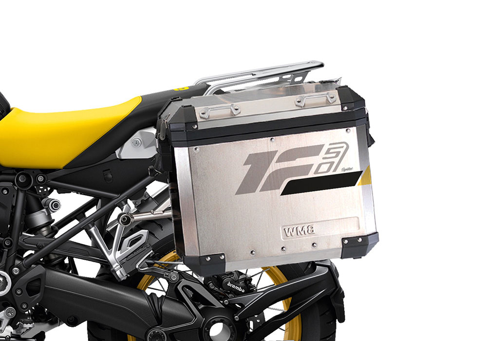 SIG 1283 BMW Aluminum Side Panniers Raise Grey Yellow Stickers Left 02