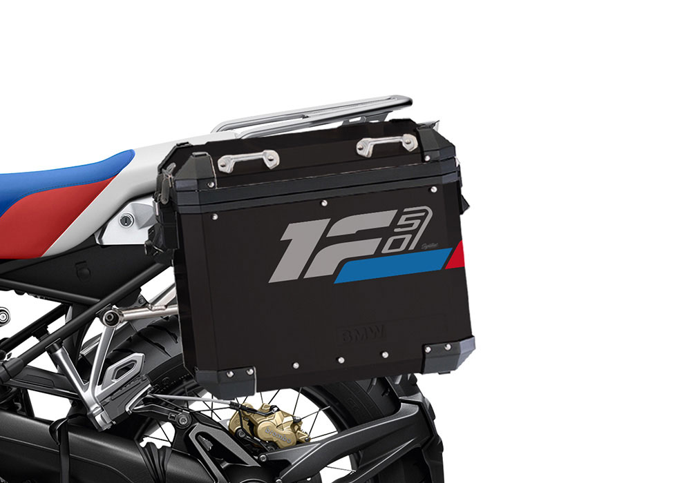 SIG 1284 BMW Aluminum Side Panniers Raise Grey Blue Red Stickers Left 02