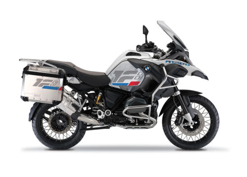 SIG 1322 BMW R1200 Aluminum Side Panniers Raise Grey Red Blue Stickers Right
