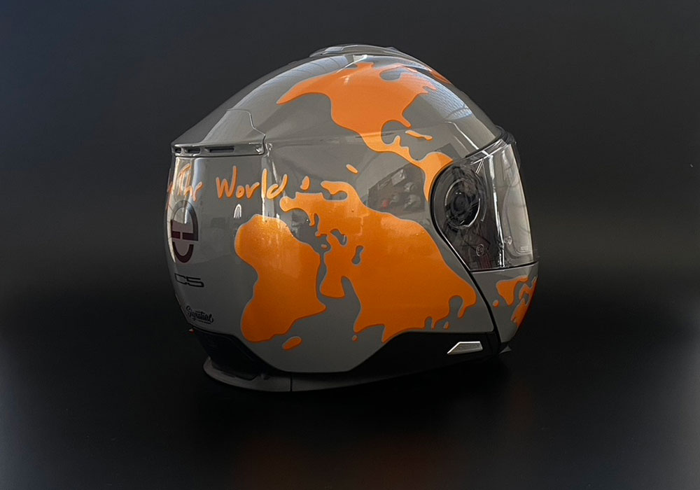 Schuberth C5 Helmet (White) The Globe Series Black Stickers - Signature  Custom Designs