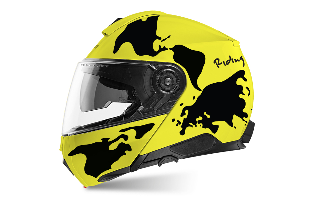 Schuberth C5 Helmet (Yellow) The Globe Series Black Stickers - Signature  Custom Designs