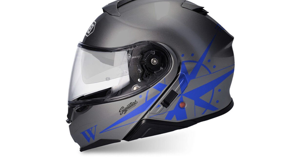 Shoei Neotec II (Grey) Compass Blue Stickers - Signature Custom