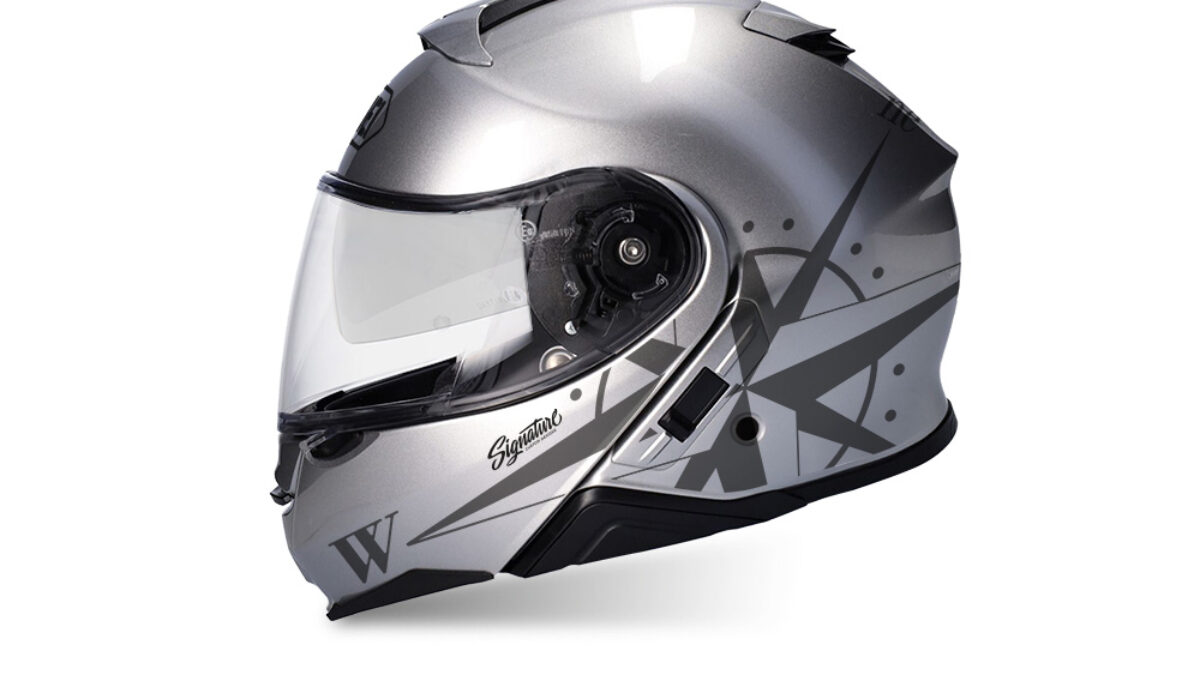 SHOEI ネオテック シルバー サイズS インカム付き Shoei Neotec II (Silver) Compass Dark Silver Stickers - Signature