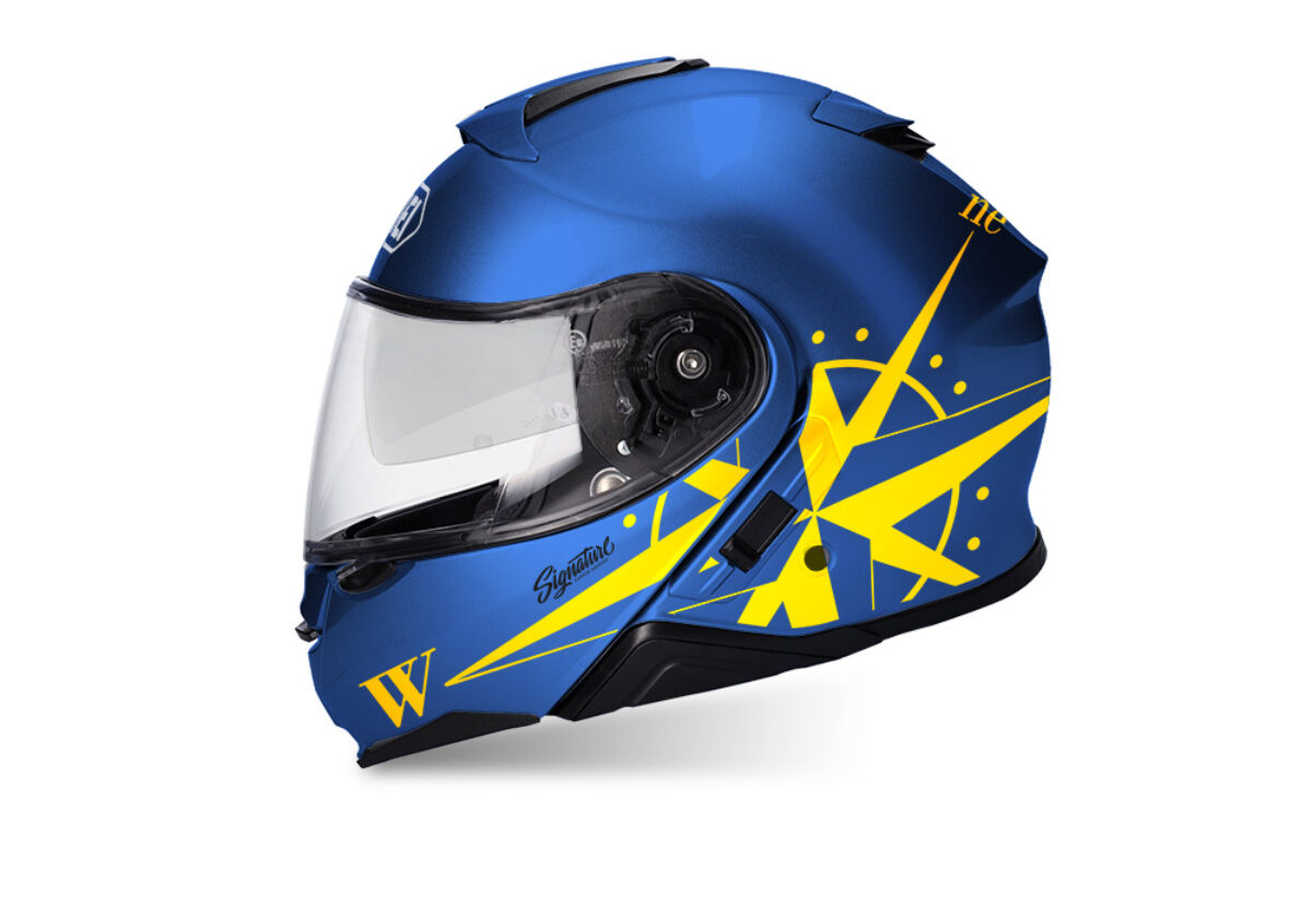 Shoei Neotec II (Blue) Compass Yellow Stickers - Signature Custom