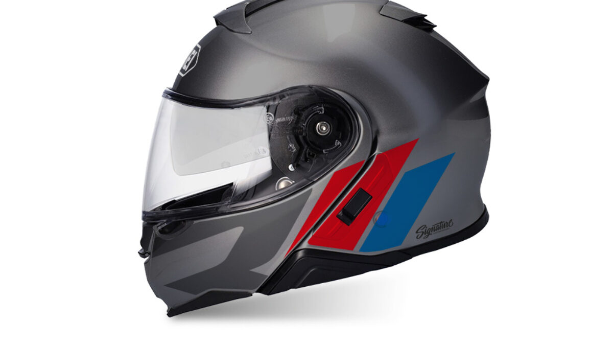Shoei Neotec II (Grey) R-Line Red & Blue Stickers - Signature
