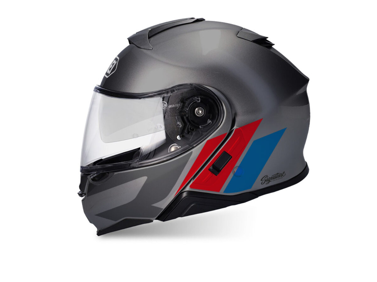 Shoei Neotec II (Grey) R-Line Red & Blue Stickers - Signature