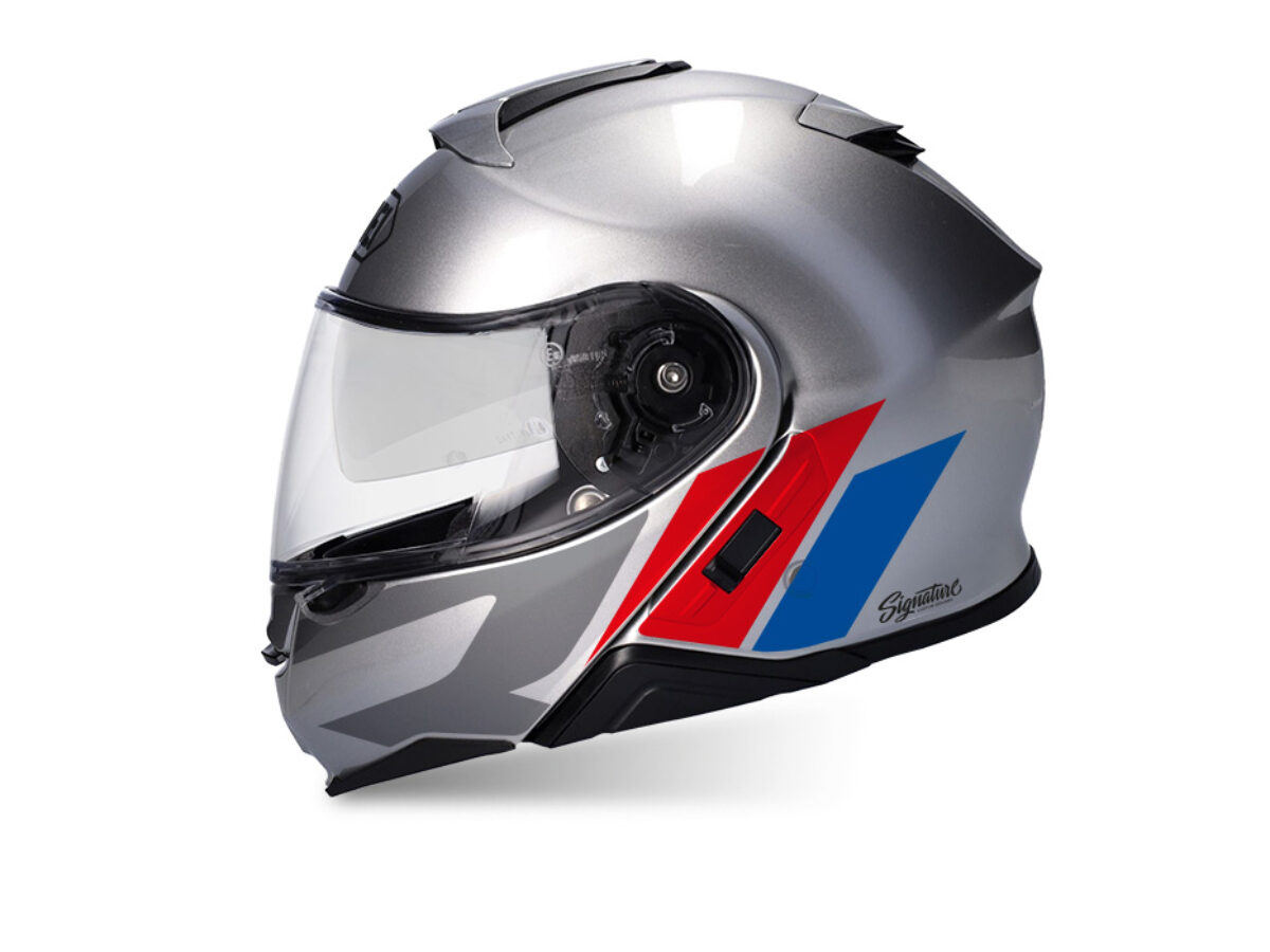 Shoei Neotec II (Silver) R-Line Red & Blue Stickers - Signature