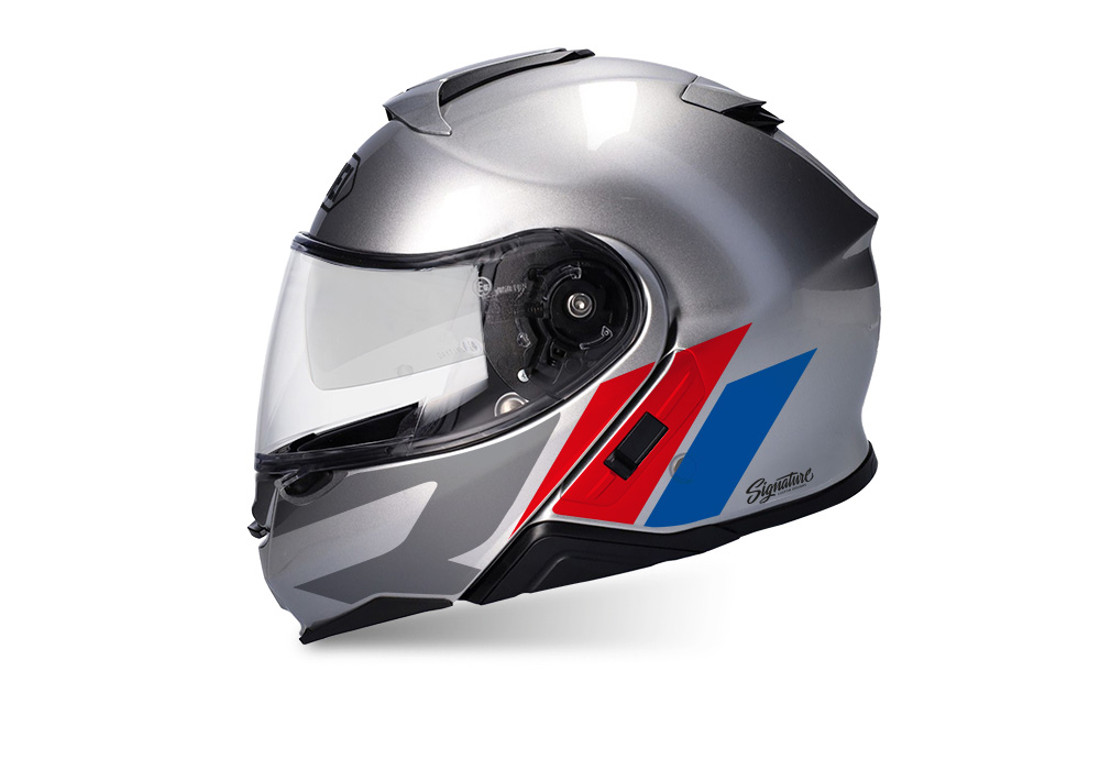 SIG 1496 Shoei Neotec II R Line Silver Helmet Red Blue