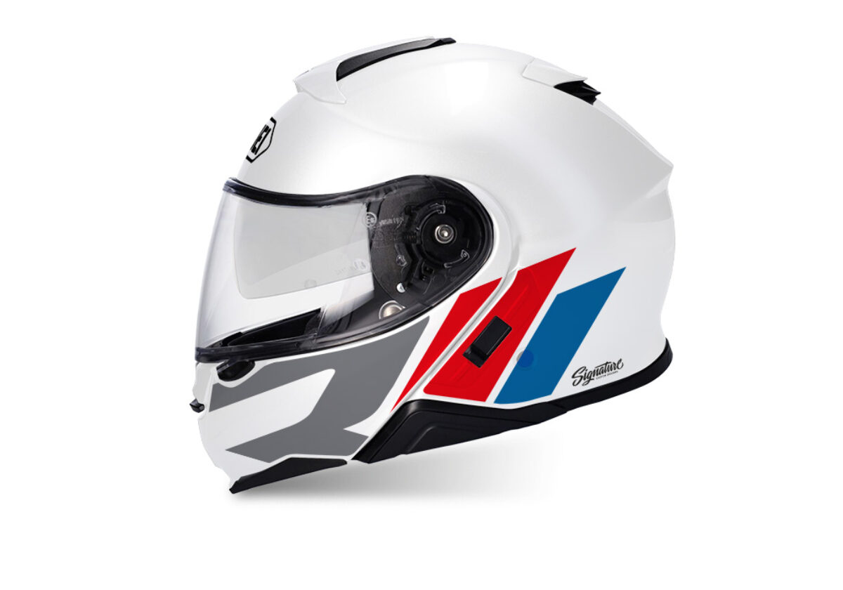 Shoei Neotec II (White) R-Line Red & Blue Stickers - Signature