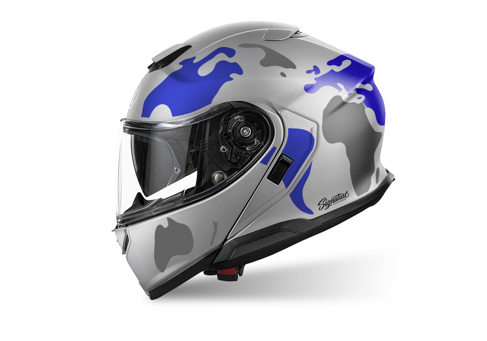 SIG 1522 Shoei Neotec 3 Silver The Globe Blue & Grey