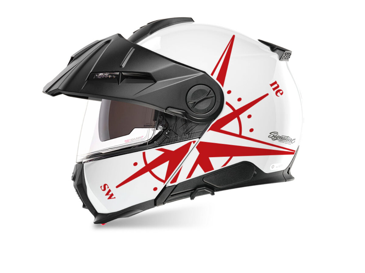 compass motorcycle helmet Schuberth E2 Helmet (White) Compass Series Red Stickers